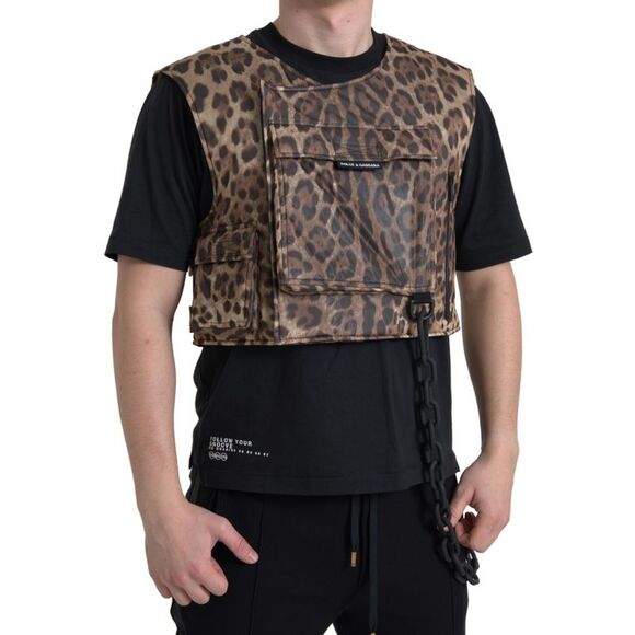 Dolce & Gabbana Brown Leopard Silk Sleeveless Men's Sportswear